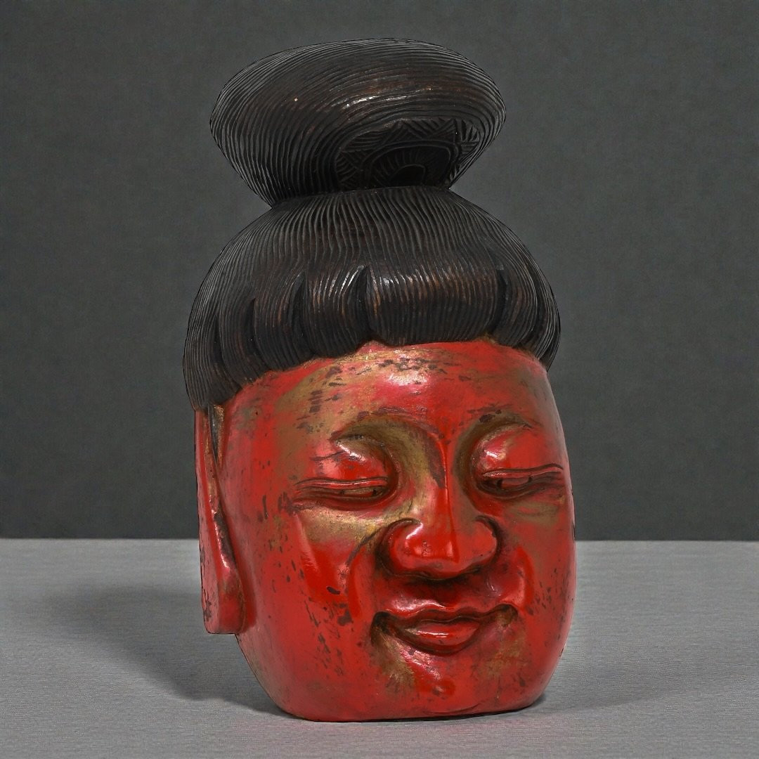 Maschera Orientale in Legno Laccato - Inizio XX Secolo-photo-2